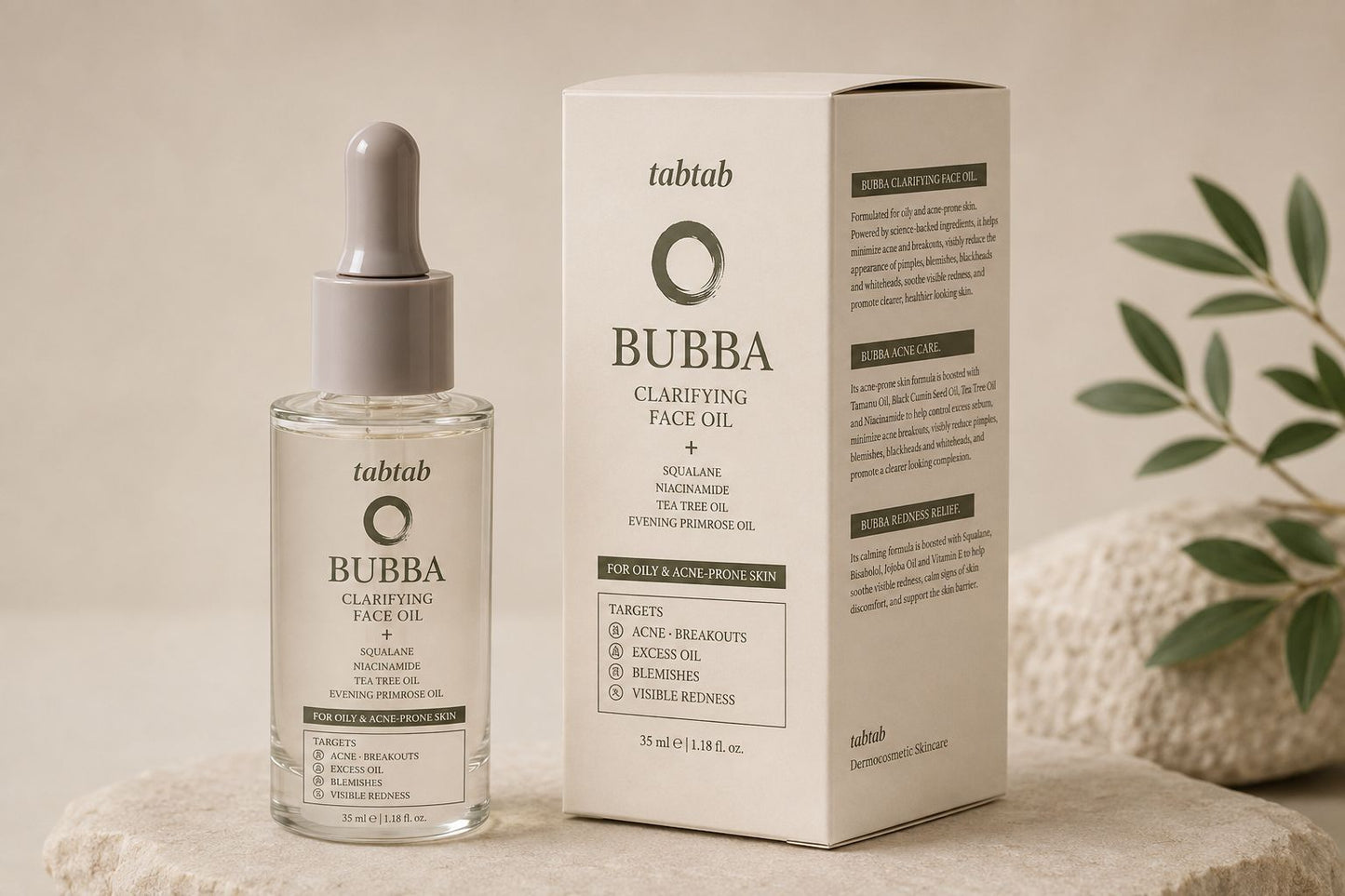 Bubba Clarifying Face Oil 35 ml bottle beside its carton