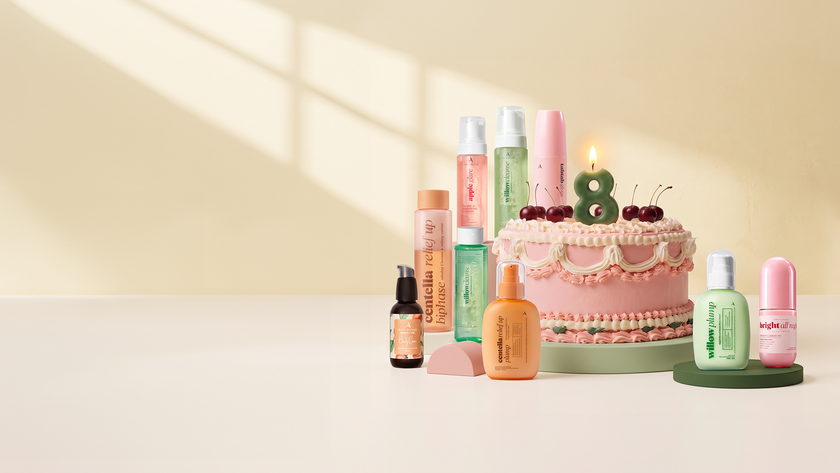 Lady Tabtab 8th birthday cake with the full skincare line-up