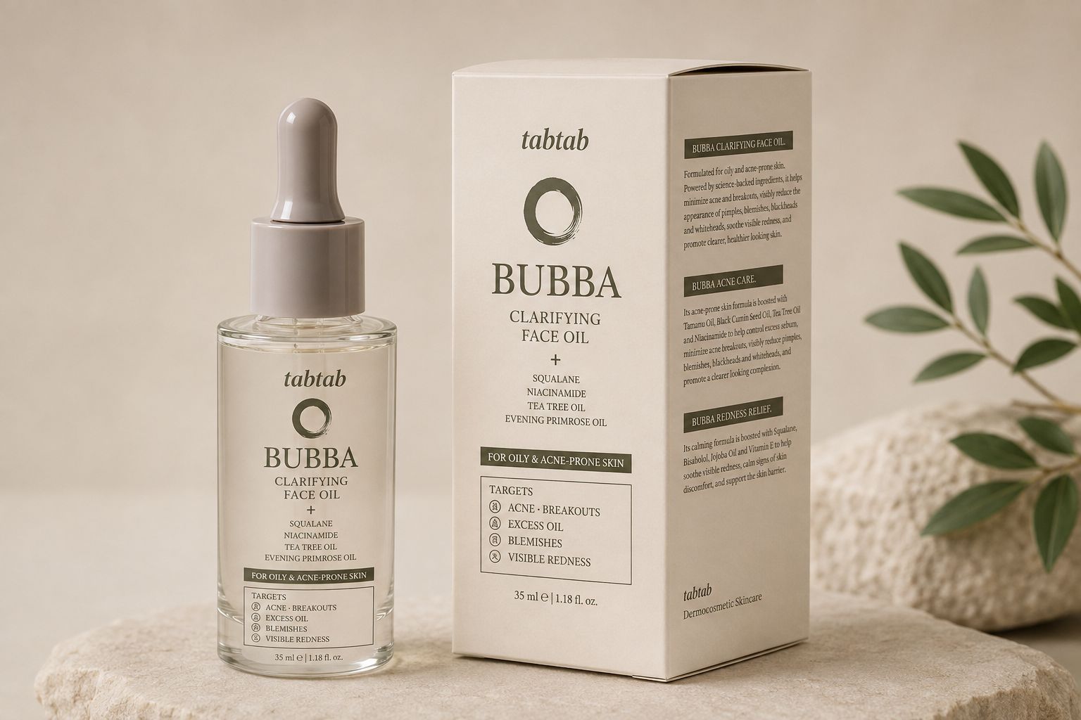 Bubba Clarifying Face Oil 35 ml bottle beside its carton