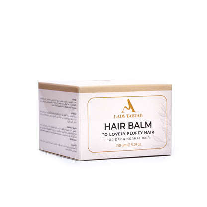 Fluffy Hair Balm carton, three-quarter view