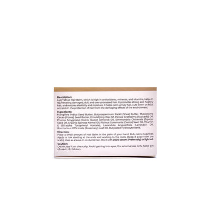 Fluffy Hair Balm carton, ingredients panel