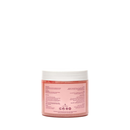 Nayomi scented body scrub, 400 g jar, back label