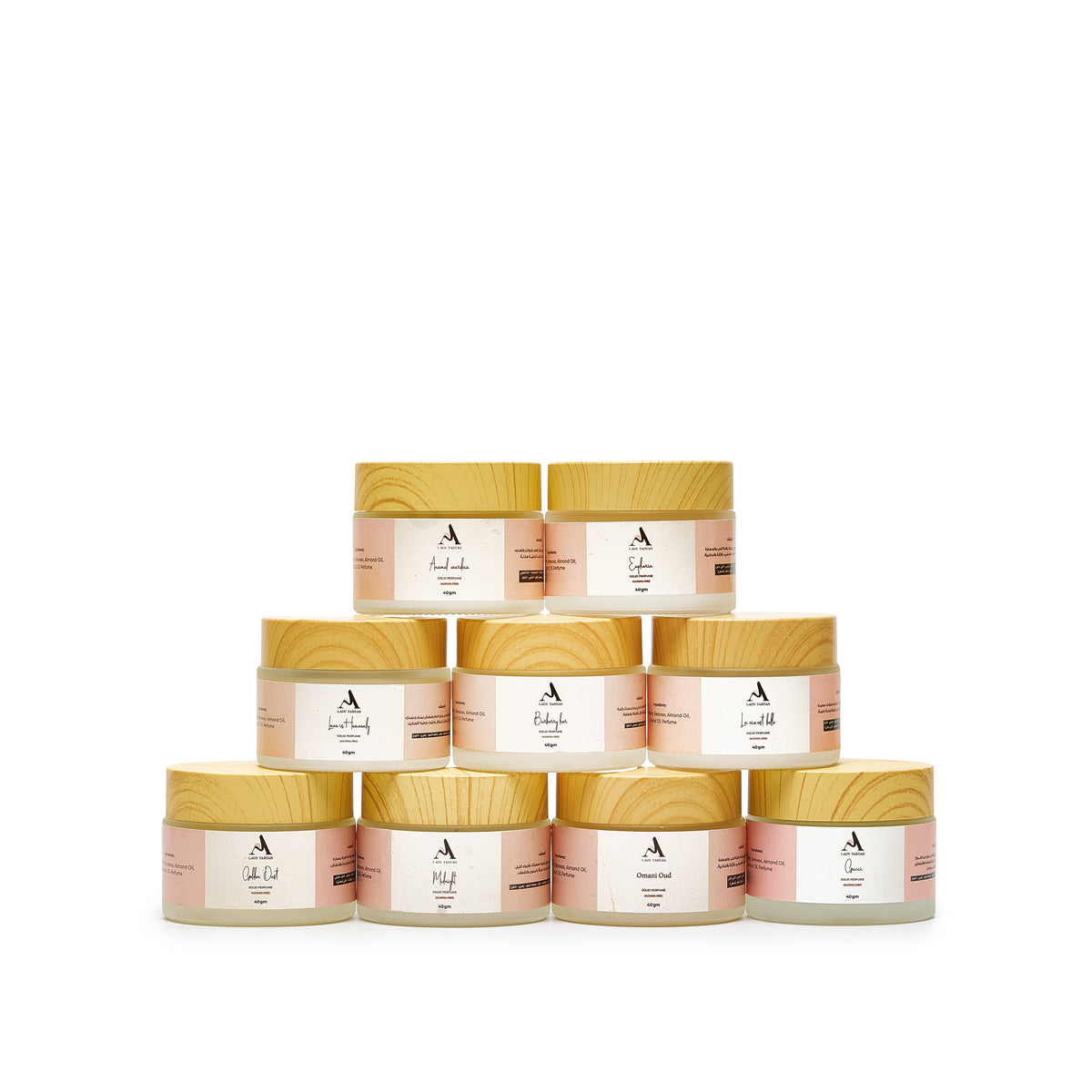 Lady Tabtab solid perfumes, all nine scents, 40 g jars