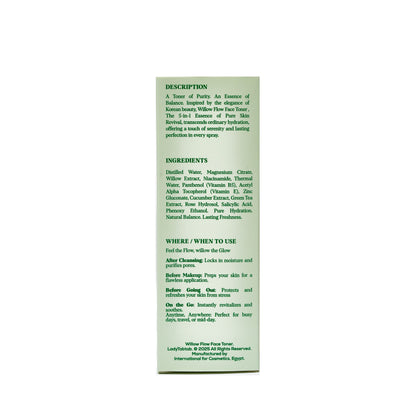 Willow Flow Face Toner carton, ingredients panel